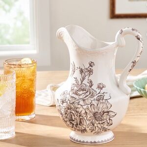 Pioneer Woman Agatha Brown  Floral Ceramic Pitcher